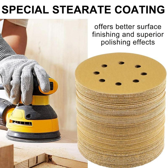 100pcs / Box 5 Inch 8 Holes Round Disc Sanding Sandpaper 125mm Yellow Sand Flocking Sheet, Grit: P180