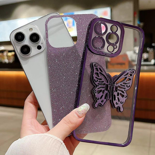 For iPhone 13 mini Electroplated Glitter 3D Butterfly TPU Phone Case(Dark Night Purple)