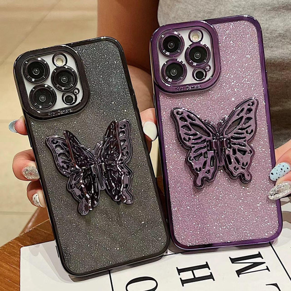 For iPhone 13 mini Electroplated Glitter 3D Butterfly TPU Phone Case(Yuanfeng Blue)