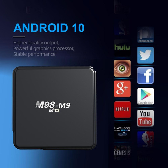 M98-M9 Quad-core ARM Cortex-A53 WiFi Bluetooth 4K HD Android TV Box, RAM:2GB+8GB(AU Plug)