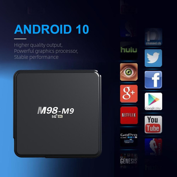 M98-M9 Quad-core ARM Cortex-A53 WiFi Bluetooth 4K HD Android TV Box, RAM:2GB+8GB(EU Plug)