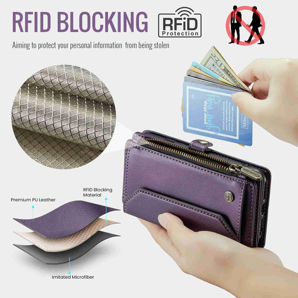 For iPhone 11 Pro CaseMe C36 Card Slots Zipper Wallet RFID Anti-theft Leather Phone Case(Purple)