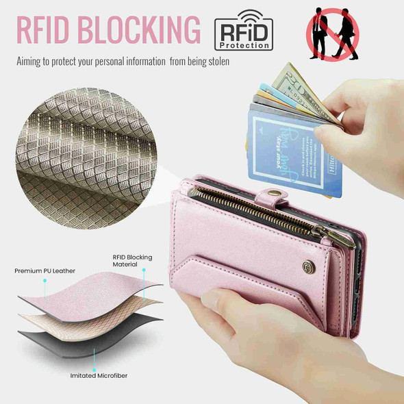 For iPhone 11 Pro CaseMe C36 Card Slots Zipper Wallet RFID Anti-theft Leather Phone Case(Pink)