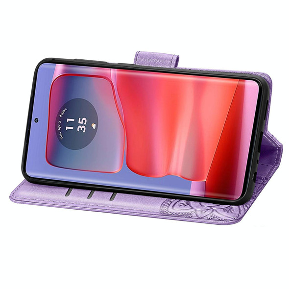 For Motorola Edge 50 Pro Butterfly Love Flower Embossed Leather Phone Case(Light Purple)