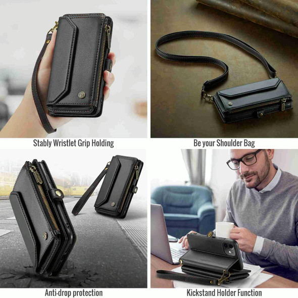 For iPhone 11 CaseMe C36 Card Slots Zipper Wallet RFID Anti-theft Leather Phone Case(Black)