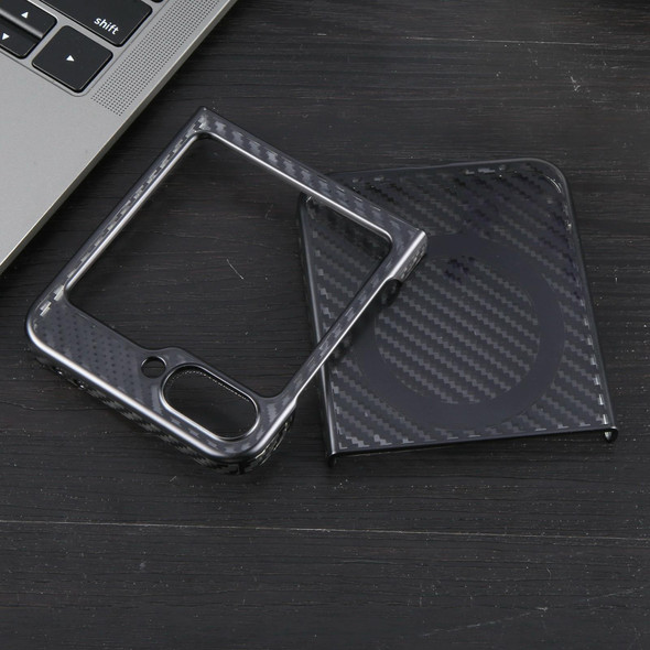 For Samsung Galaxy Z Flip6 6D Plated Carbon Fiber Clear Magsafe PC Phone Case(Starry Black)