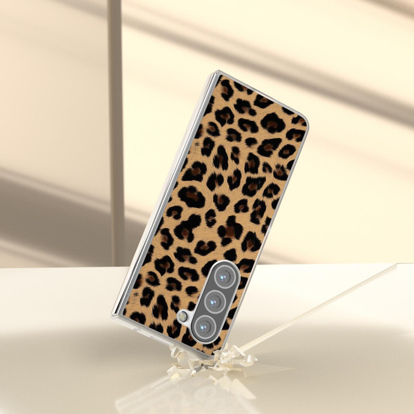 For Samsung Galaxy Z Fold6 5G Frosted Transparent Edge Leopard Print Phone Case(Brown)