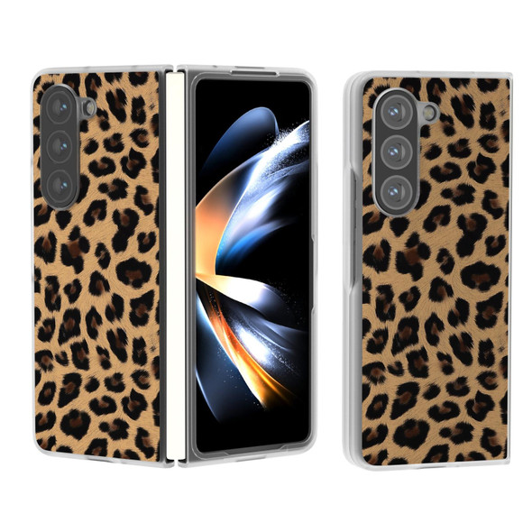 For Samsung Galaxy Z Fold6 5G Frosted Transparent Edge Leopard Print Phone Case(Brown)
