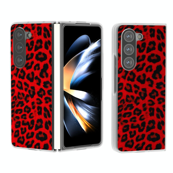 For Samsung Galaxy Z Fold6 5G Frosted Transparent Edge Leopard Print Phone Case(Red)