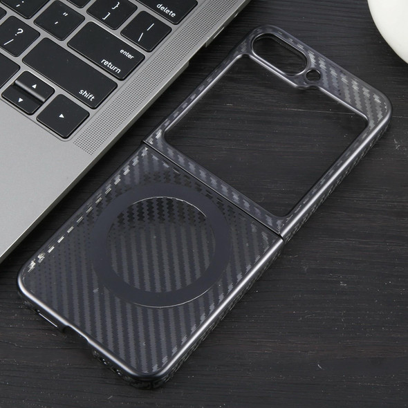 For Samsung Galaxy Z Flip5 6D Plated Carbon Fiber Clear Magsafe PC Phone Case(Starry Black)