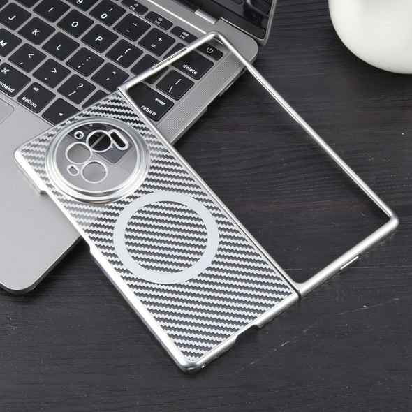 For vivo X Fold3 6D Plated Carbon Fiber Clear Magsafe PC Phone Case(Starlight Silver)