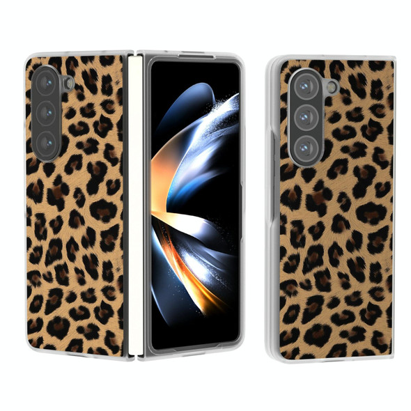 For Samsung Galaxy Z Fold5 Frosted Transparent Edge Leopard Print Phone Case(Gold)