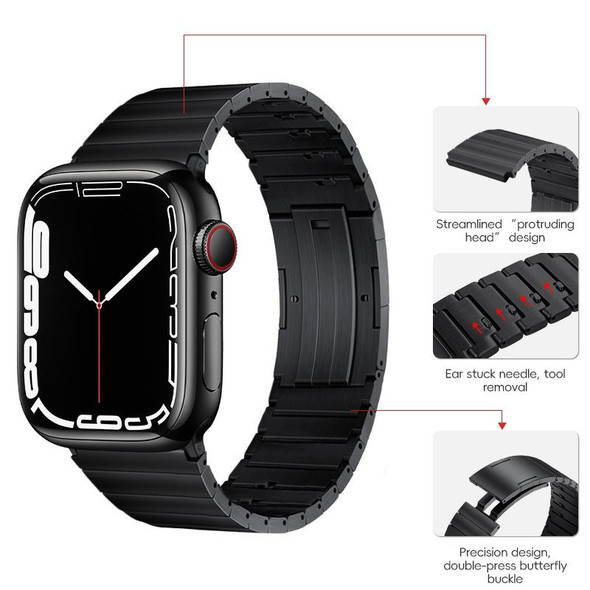 For Apple Watch 38mm PG65 Single Bead Bamboo Joint Spring Bars Titanium Metal Watch Band(Black)