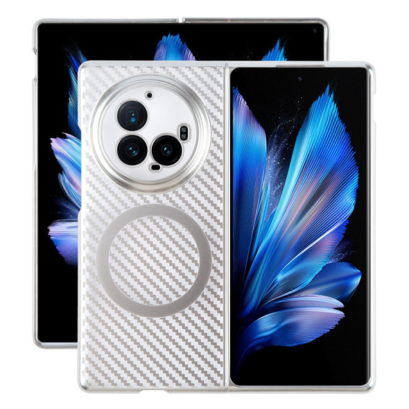 For vivo X Fold3 Pro 6D Plated Carbon Fiber Clear Magsafe PC Phone Case(Starlight Silver)