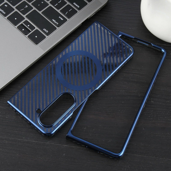 For Samsung Galaxy Z Fold5 6D Plated Carbon Fiber Clear Magsafe PC Phone Case(Dream Blue)