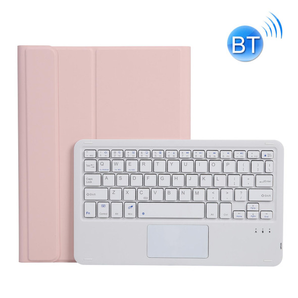 A102B-A Lambskin Texture Square Keycap Bluetooth Keyboard Leatherette Case with Touch Control - iPad Pro 10.5 inch / 10.2 2021 & 2020 & 2019 / Air 3(Pink)