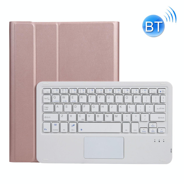 A102B-A Lambskin Texture Square Keycap Bluetooth Keyboard Leatherette Case with Touch Control - iPad Pro 10.5 inch / 10.2 2021 & 2020 & 2019 / Air 3(Rose Gold)