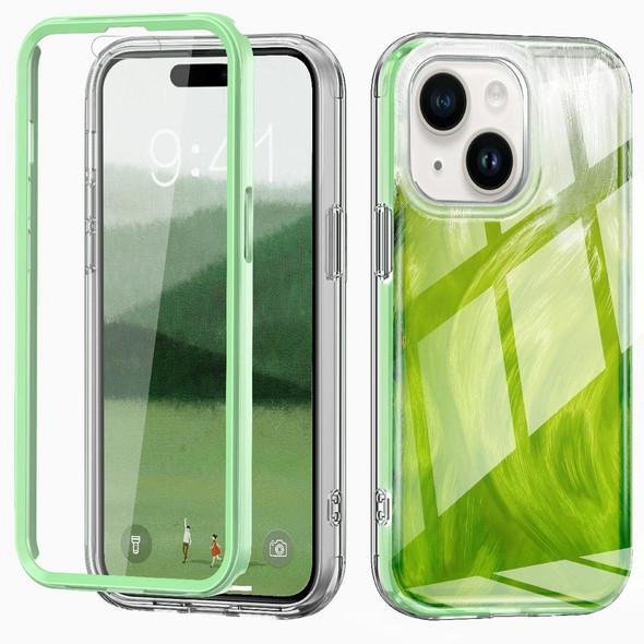 For iPhone 15 Plus 2 in 1 IMD Gradient Feather PC + TPU Phone Case(Green)