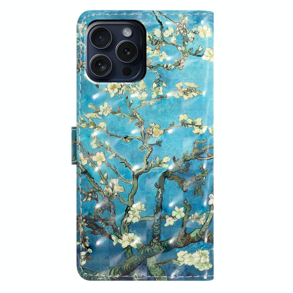 For iPhone 16 Pro 3D Pattern Leather Phone Case(Blue Base Apricot Flower)