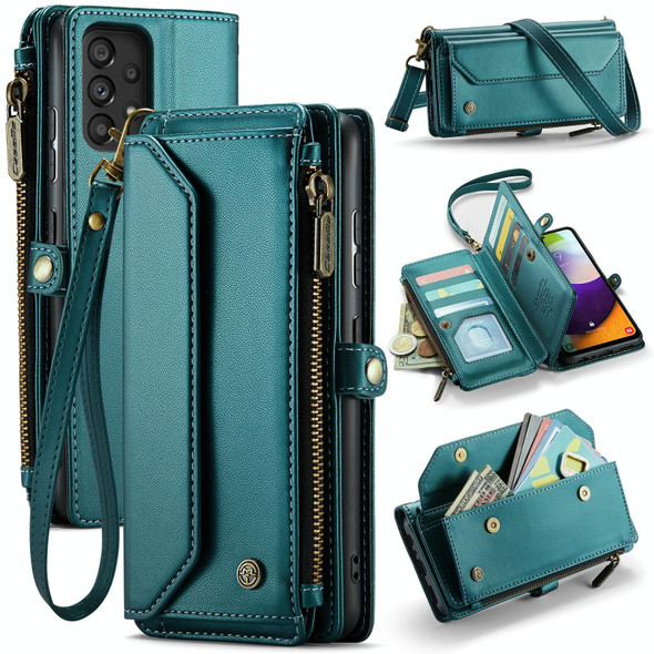 For Samsung Galaxy A52 / A52s 5G CaseMe C36 Card Slots Zipper Wallet RFID Anti-theft Leather Phone Case(Blue-green)