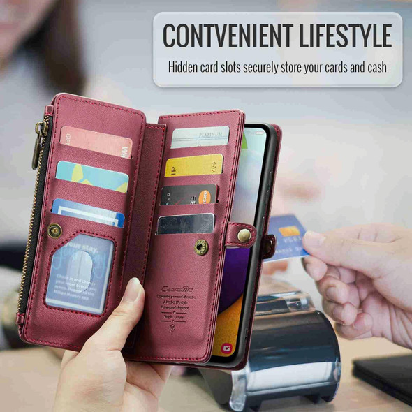 For Samsung Galaxy A52 / A52s 5G CaseMe C36 Card Slots Zipper Wallet RFID Anti-theft Leather Phone Case(Wine Red)