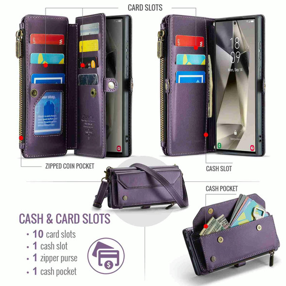 For Samsung Galaxy S24 Ultra 5G CaseMe C36 Card Slots Zipper Wallet RFID Anti-theft Leather Phone Case(Purple)