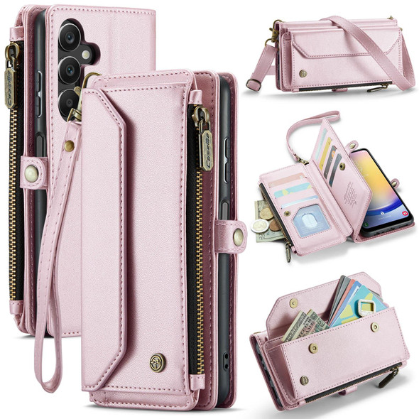 For Samsung Galaxy A25 CaseMe C36 Card Slots Zipper Wallet RFID Anti-theft Leather Phone Case(Pink)