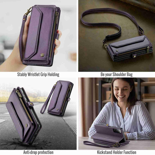 For Samsung Galaxy S20 FE CaseMe C36 Card Slots Zipper Wallet RFID Anti-theft Leather Phone Case(Purple)