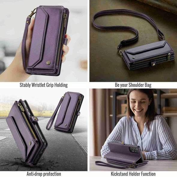 For Samsung Galaxy A72 CaseMe C36 Card Slots Zipper Wallet RFID Anti-theft Leather Phone Case(Purple)