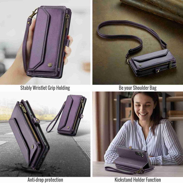 For Samsung Galaxy A24 CaseMe C36 Card Slots Zipper Wallet RFID Anti-theft Leather Phone Case(Purple)