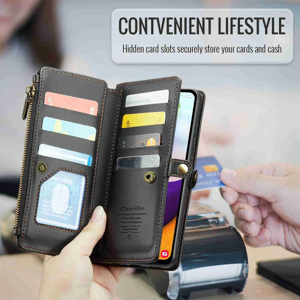 For Samsung Galaxy A52 / A52s 5G CaseMe C36 Card Slots Zipper Wallet RFID Anti-theft Leather Phone Case(Black)