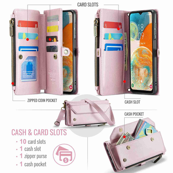 For Samsung Galaxy A23 CaseMe C36 Card Slots Zipper Wallet RFID Anti-theft Leather Phone Case(Pink)
