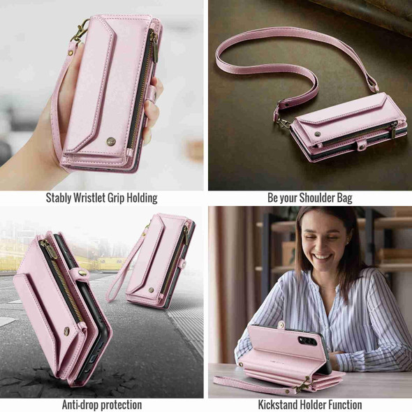 For Samsung Galaxy A30s / A50s / A50 CaseMe C36 Card Slots Zipper Wallet RFID Anti-theft Leather Phone Case(Pink)