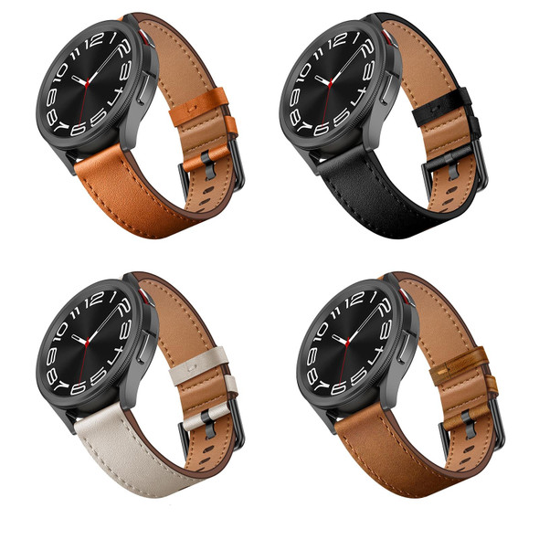 For Samsung Galaxy Watch 42mm 20mm SX Connector Metal Button Switch Leather Watch Band(Brown)