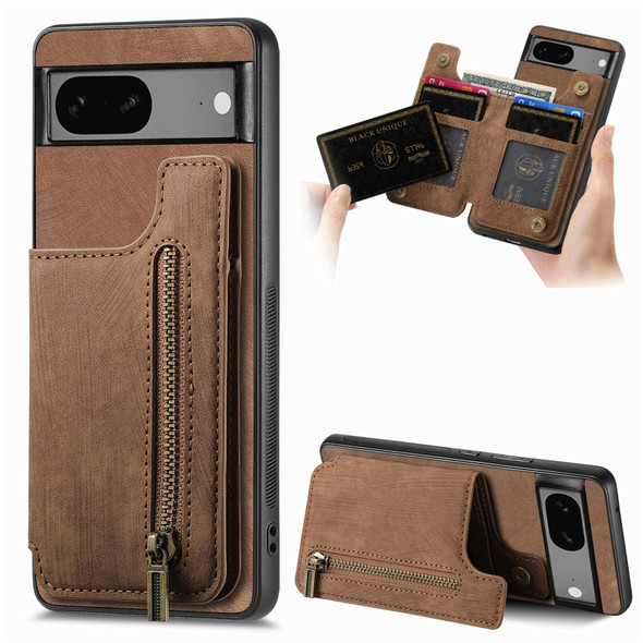 For Google Pixel 6 Pro Retro Leather Zipper Wallet Back Phone Case(Brown)