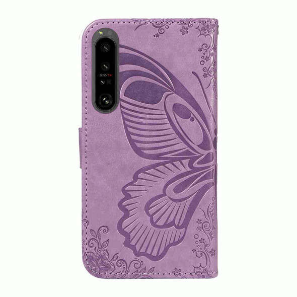 For Sony Xperia 1 IV Swallowtail Butterfly Embossed Leather Phone Case(Purple)