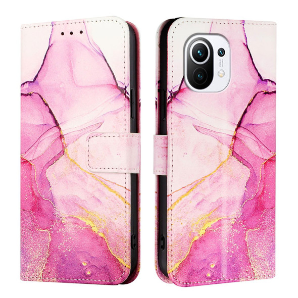 For Xiaomi Mi 11 PT003 Marble Pattern Flip Leather Phone Case(Pink Purple Gold)