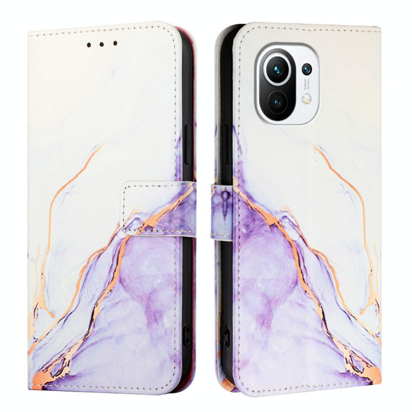 For Xiaomi Mi 11 PT003 Marble Pattern Flip Leather Phone Case(White Purple)