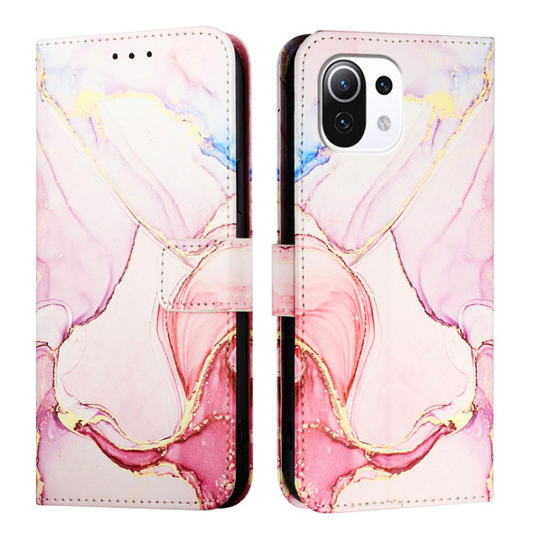 For Xiaomi Mi 11 Lite 4G / 5G PT003 Marble Pattern Flip Leather Phone Case(Rose Gold)