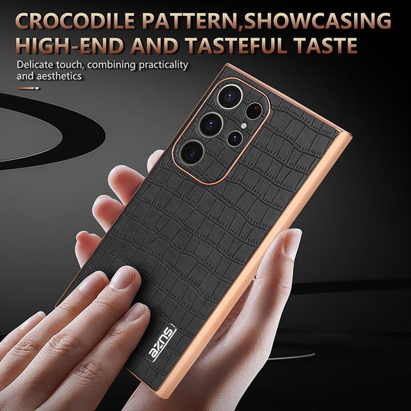 For Samsung Galaxy S22 Ultra 5G AZNS Electroplated Frame Crocodile Texture Full Coverage Phone Case(Green)