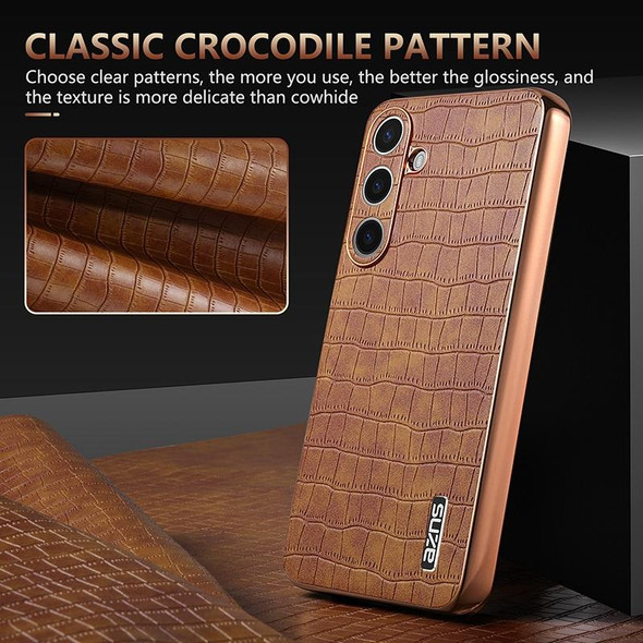 For Samsung Galaxy S24+ 5G AZNS Electroplated Frame Crocodile Texture Full Coverage Phone Case(Black)