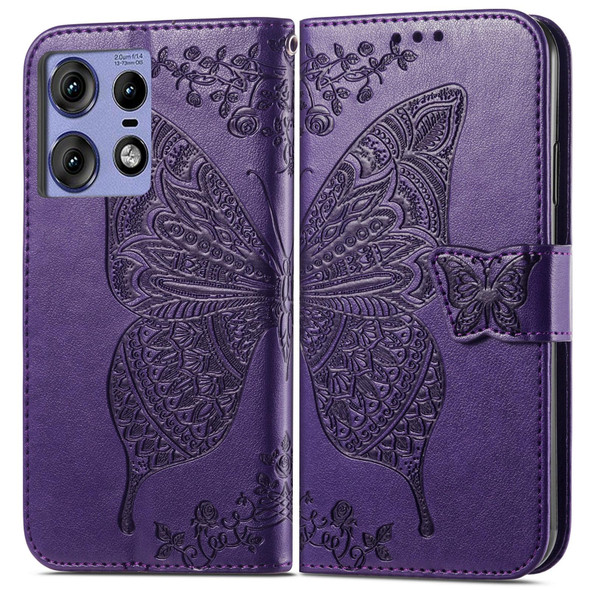 For Motorola moto Edge 50 Ultra Butterfly Love Flower Embossed Leather Phone Case(Purple)