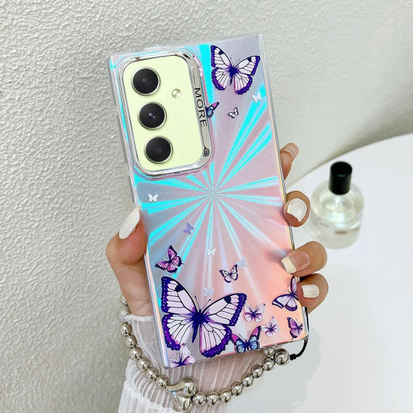 For Samsung Galaxy A54 5G Electroplating Laser Butterfly Phone Case with Wrist Strap(Purple Butterflies AB3)