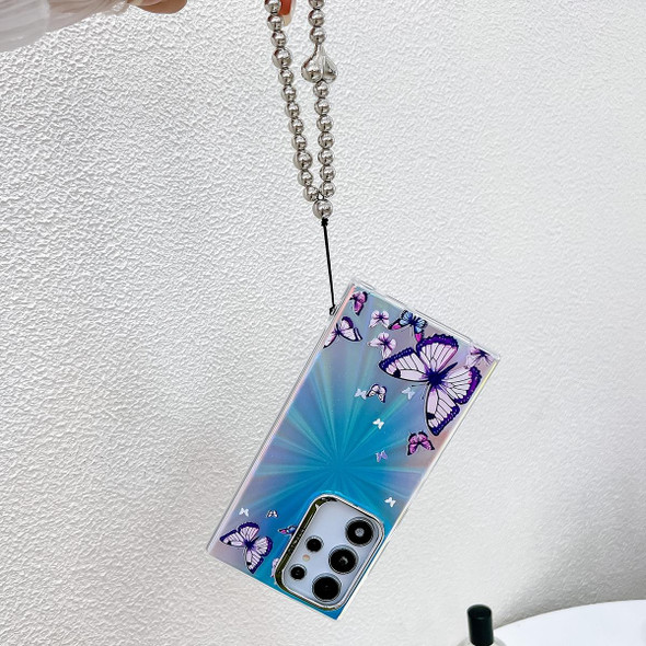 For Samsung Galaxy A55 5G Electroplating Laser Butterfly Phone Case with Wrist Strap(Color Butterflies AB1)