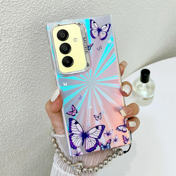 For Samsung Galaxy A15 5G Electroplating Laser Butterfly Phone Case with Wrist Strap(Purple Butterflies AB3)