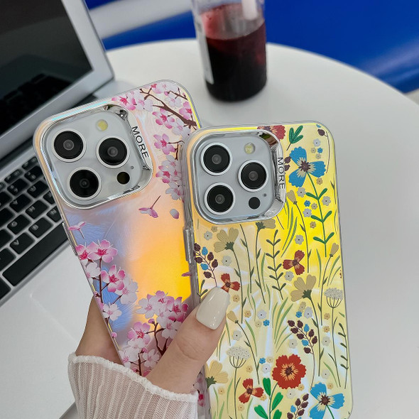 For iPhone 13 Pro Max Electroplating Laser Flower Texture TPU Phone Case(Myosotis AH2)