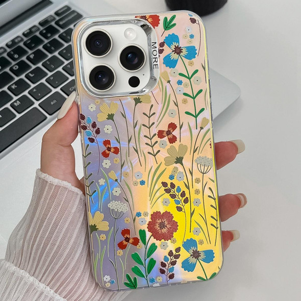 For iPhone 15 Pro Max Electroplating Laser Flower Texture TPU Phone Case(Flower AH6)