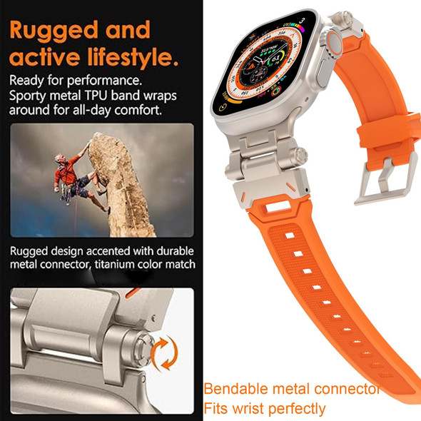 For Apple Watch Series 8 45mm Stainless Steel Connector TPU Watch Band(Titanium Orange)