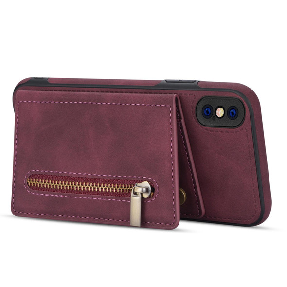 Zipper Card Holder Phone Case - iPhone XS Max(Wine Red)