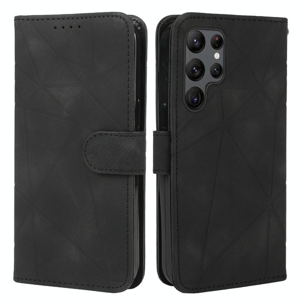 For Samsung Galaxy S24 Ultra 5G Skin Feel Geometric Lines Leather Phone Case(Black)